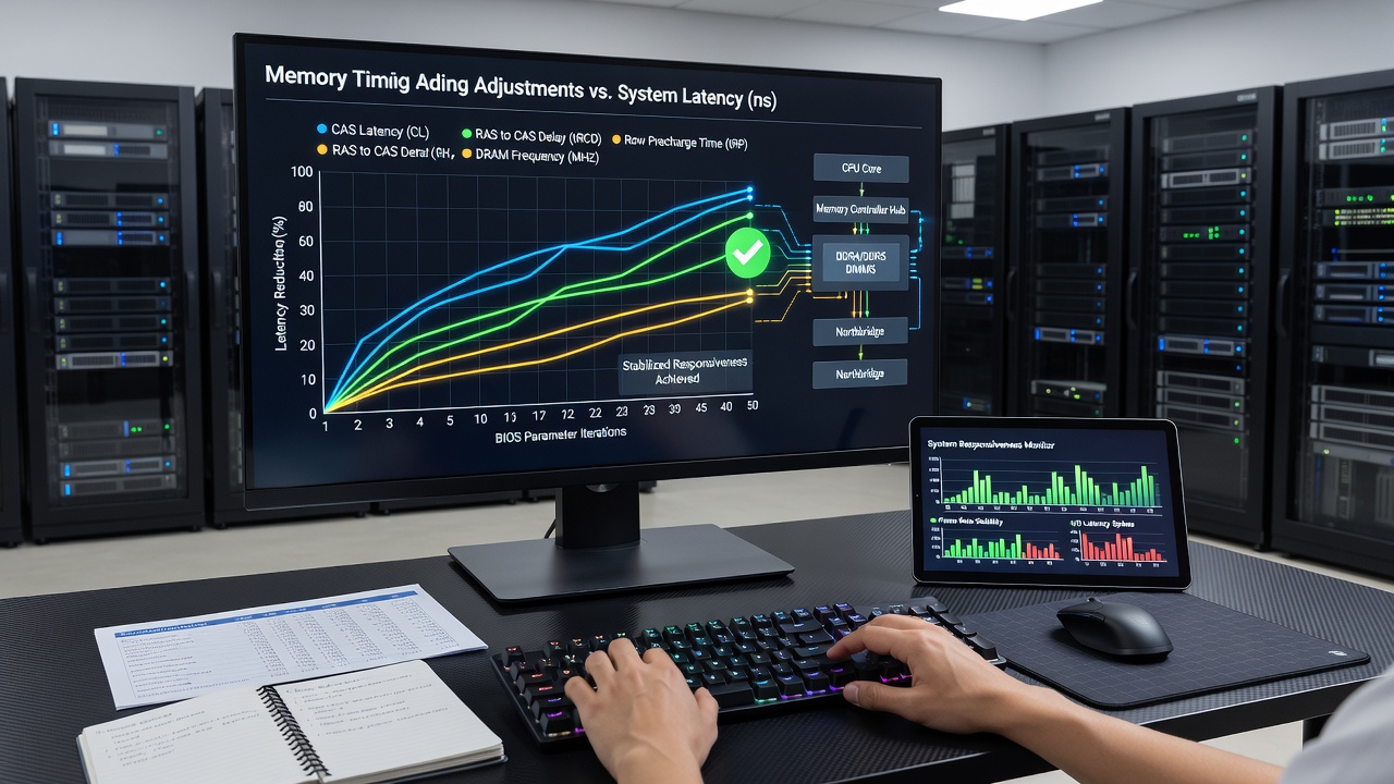 Detailed chart mapping BIOS memory timing adjustments against measured responsiveness metrics in simulation game engines