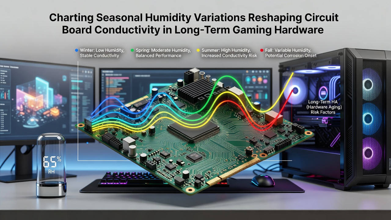 Technician measuring PCB conductivity changes under controlled humidity conditions in a gaming PC