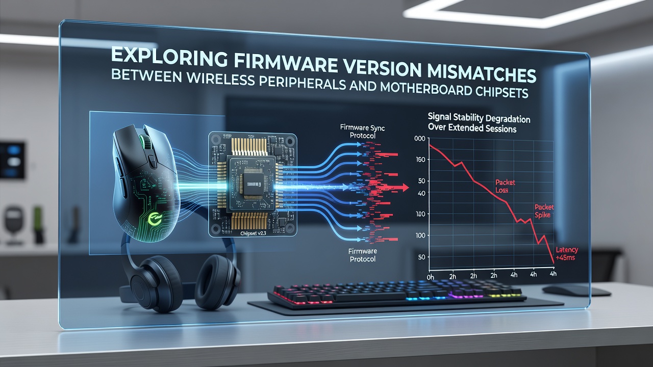 Wireless gaming peripherals connected to a motherboard showing chipset and firmware interaction diagrams