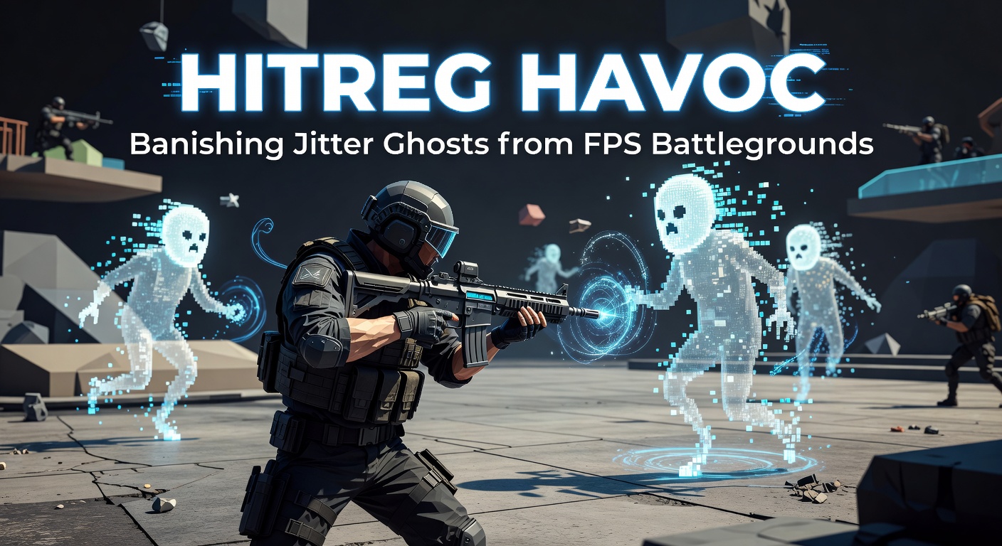 Graph showing network jitter spikes causing hit registration failures in an FPS match, with jitter peaks correlating to missed shots