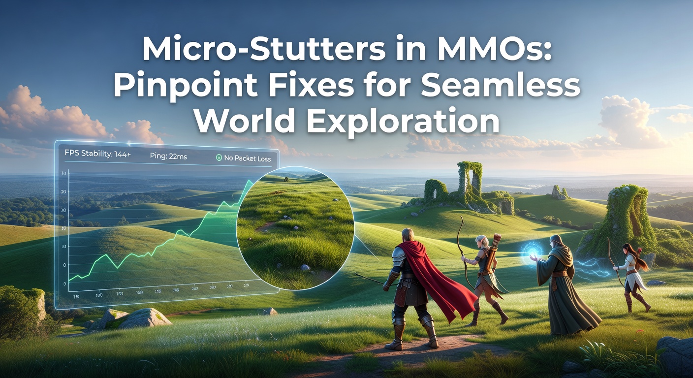 Graph displaying frame time spikes that reveal micro-stutters during intense MMO crowd scenes, highlighting irregular hitches amid otherwise stable FPS readings