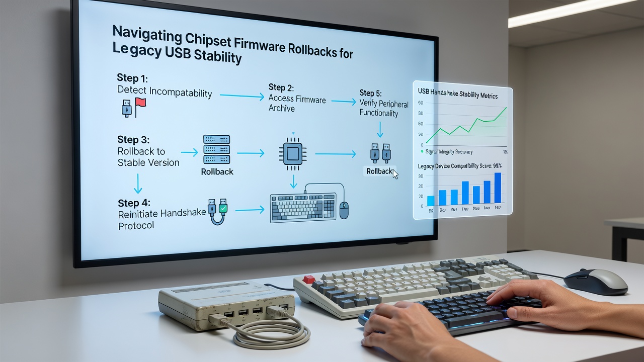 Cross-platform gaming rig with legacy USB peripherals connected to restored chipset configuration