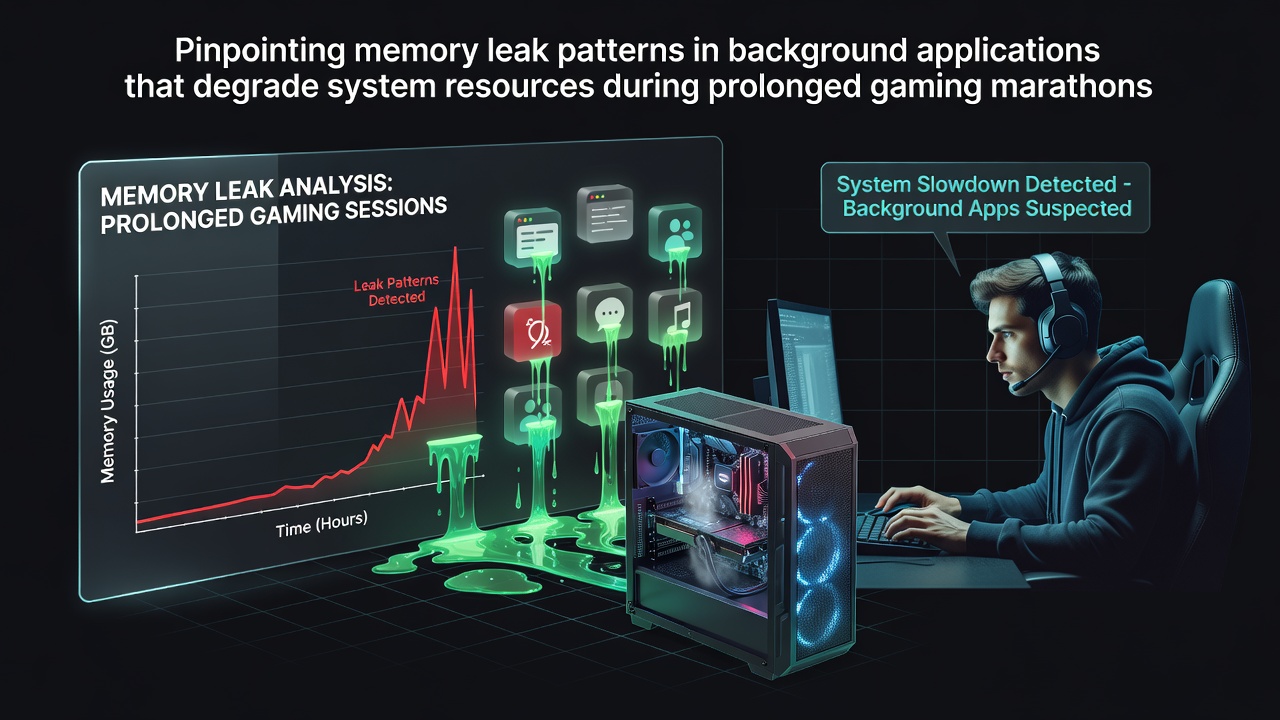 System resource monitoring dashboard showing rising memory usage from background processes during extended gaming sessions