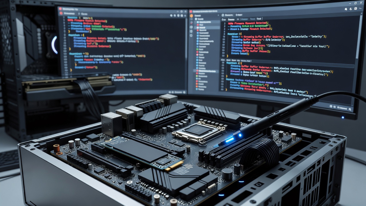 NVMe drive connected to motherboard showing firmware interface diagnostics