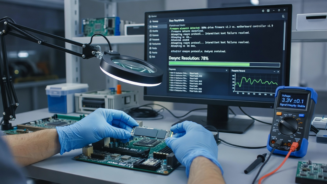 Diagnostic software displaying NVMe firmware versions alongside motherboard BIOS details