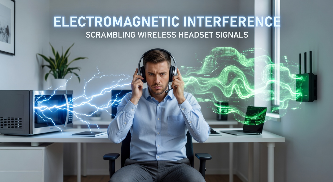 Technician using a spectrum analyzer to detect electromagnetic interference sources near a wireless gaming headset setup